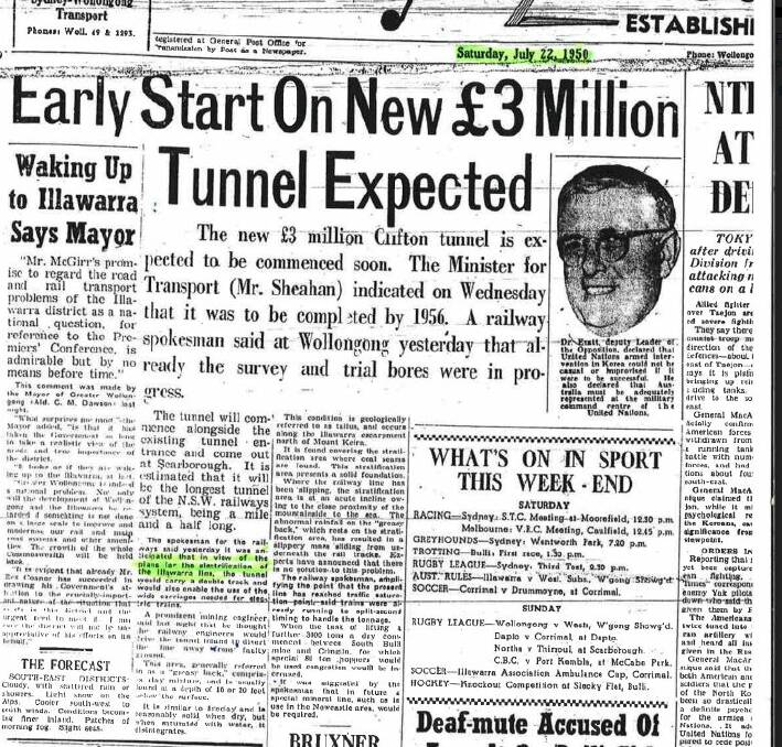 The front page of the Illawarra Mercury on July 22, 1950.