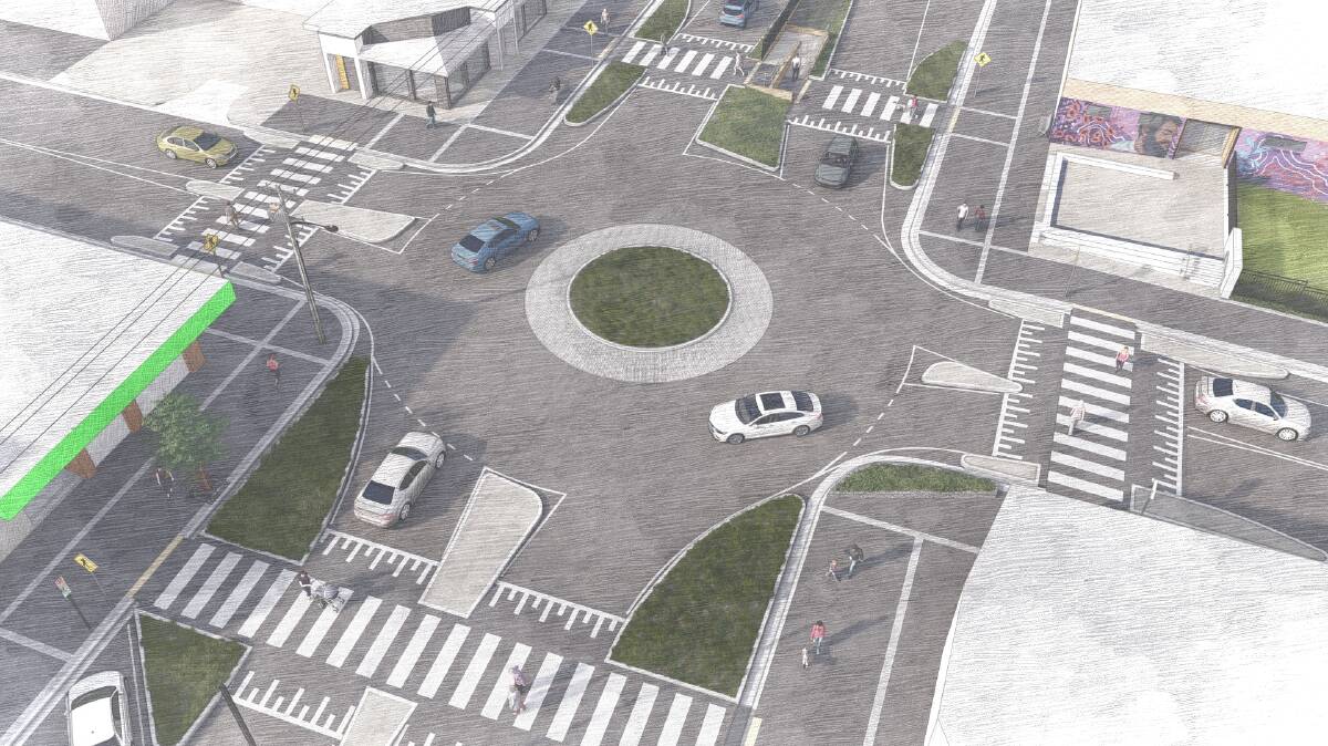 An artist's impression of Shellharbour City Council's proposed upgrades to the Central Avenue-Fisher Street intersection.
