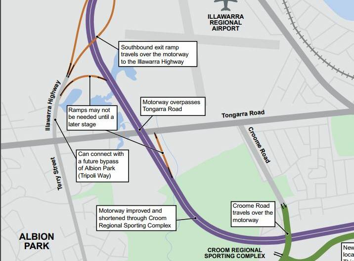 A section of the planned Albion Park Rail Bypass route that includes the location of the Albion Park Bypass. The two roads have started a political fight ahead of the Shellharbour council elections.