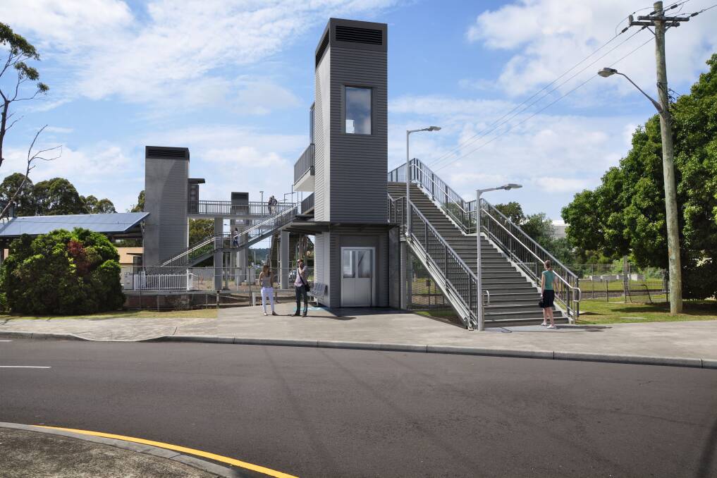 An artist's impression of the preferred location of the Unanderra lifts. Another option elsewhere on the platform was also considered. 