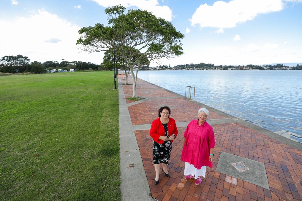 Wollongong councillors Tania Brown and Linda Campbell at the Lake Illawarra area that the state government is looking at upgrading. Picture by Adam McLean