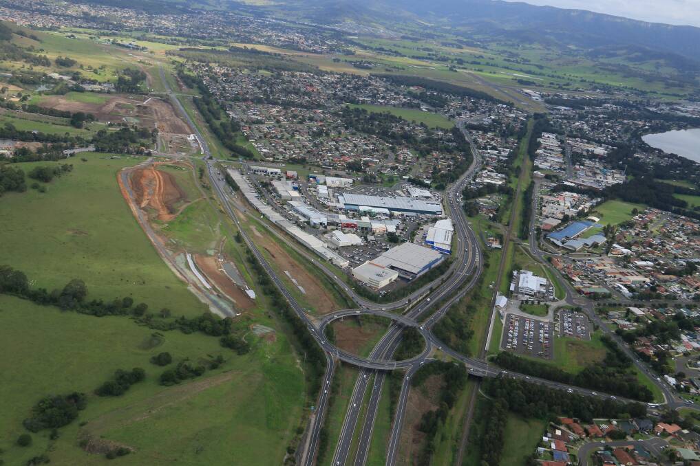 The installation of five sets of traffic lights will see the end of the Oak Flats interchange operating as a roundabout. Picture: Transport for NSW
