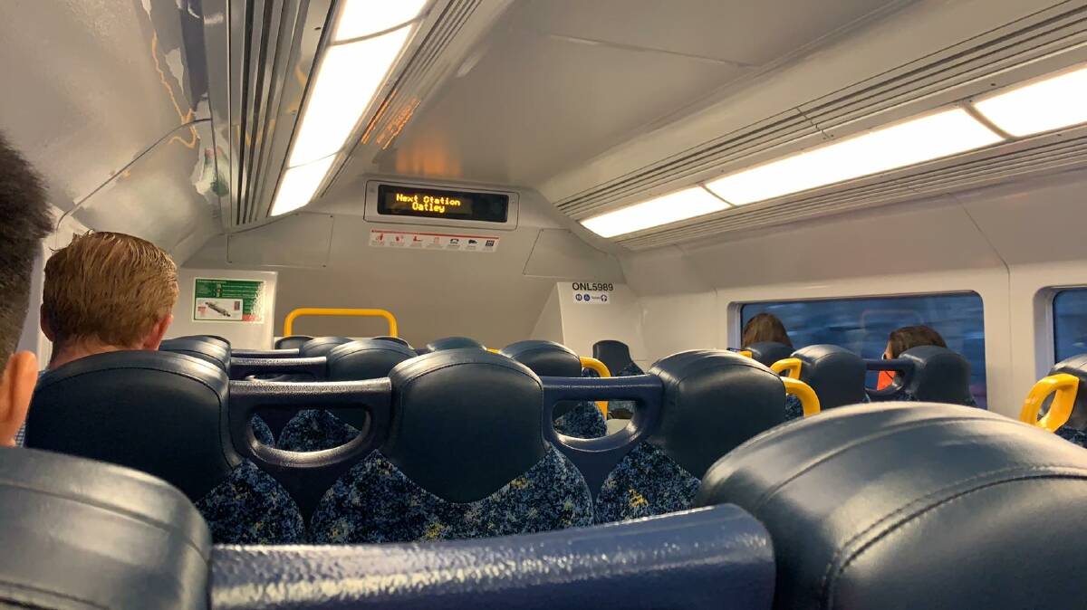 This is the 6.28am train from Thirroul having left Sutherland station. It should be full but it's not - thanks to coronavirus. Picture: Nathan Harris