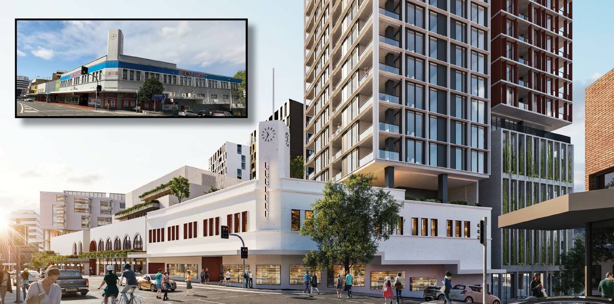 Heritage: The WIN Grand development aims to retain the facade of the Spotlight building (inset). Pictures: BVN Architecture and Adam McLean