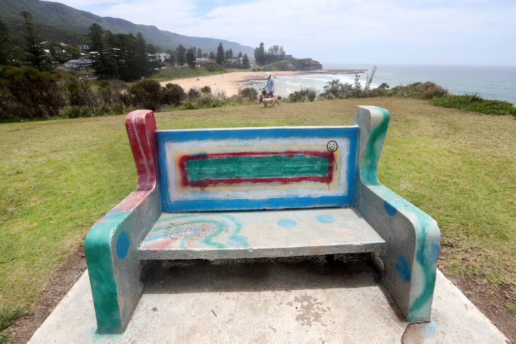 The latest paint job on a chair at Austinmer's Bells Point has left the family who placed it there less than impressed. Picture:Sylvia Liber