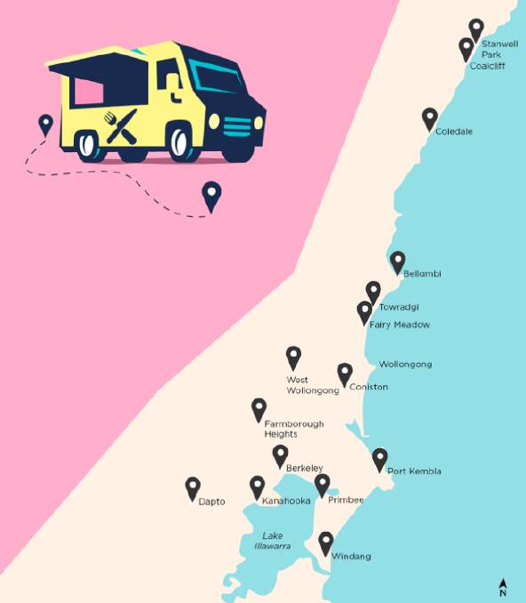 Locations where food trucks will be allowed to set up over summer as part of a Wollongong City Council trial.