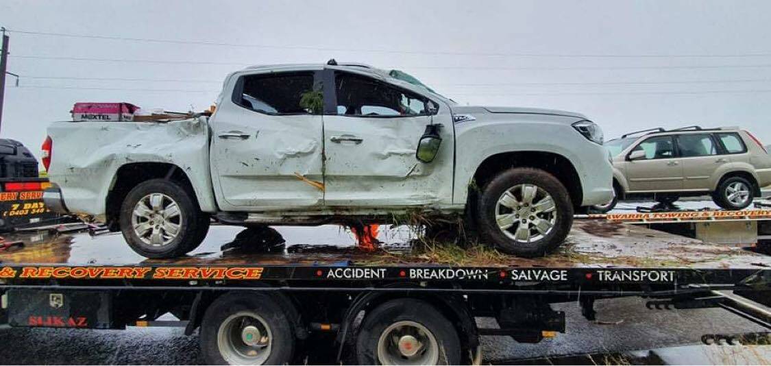 A vehicle damaged in one of two accidents on the Kiama Bends on Friday morning. Picture: Gerringong Rural Fire Brigade.