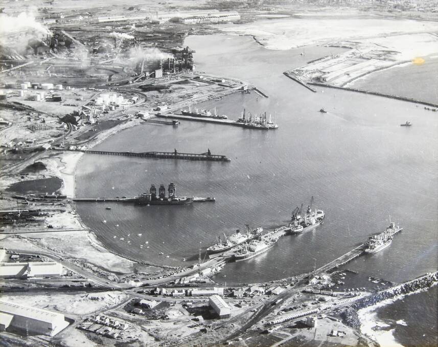 Work begins: A shot of the port of Port Kembla after the mid-1950s when work on the inner harbour began. The work cut off the main road south from Wollongong. 