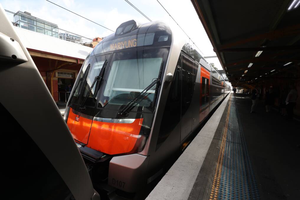 The new Mariyung fleet at Wollongong station during a testing phase in September 2021 ... the trains may not be in service on the South Coast line until 2025. Picture by Robert Peet.