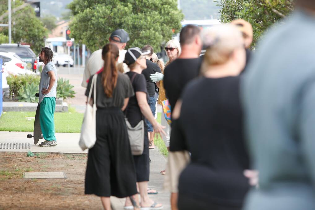 Missing out: People lining up outside the Dapto Centrelink office this week ... they might have a hard time landing one of 2000 new jobs. Picture: Adam McLean