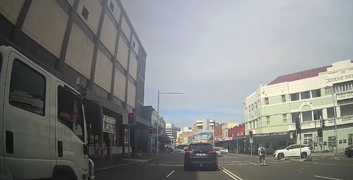 The skate at the right is about to find themselves in a spot of bother with that truck which has just appeared in the frame. Picture by Dashcam Owners Australia
