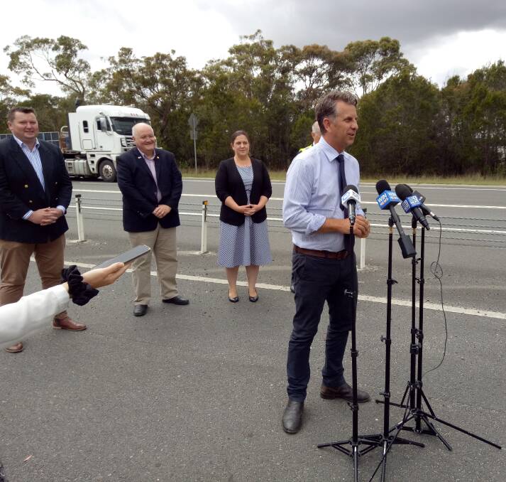 Transport and Roads Minister Andrew Constance announcing millions in funding for Picton Road. Picture: Glen Humphries