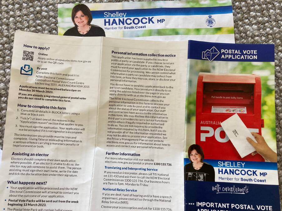 The postal vote application sent out to voters from retiring South Coast MP Shelley Hancock.