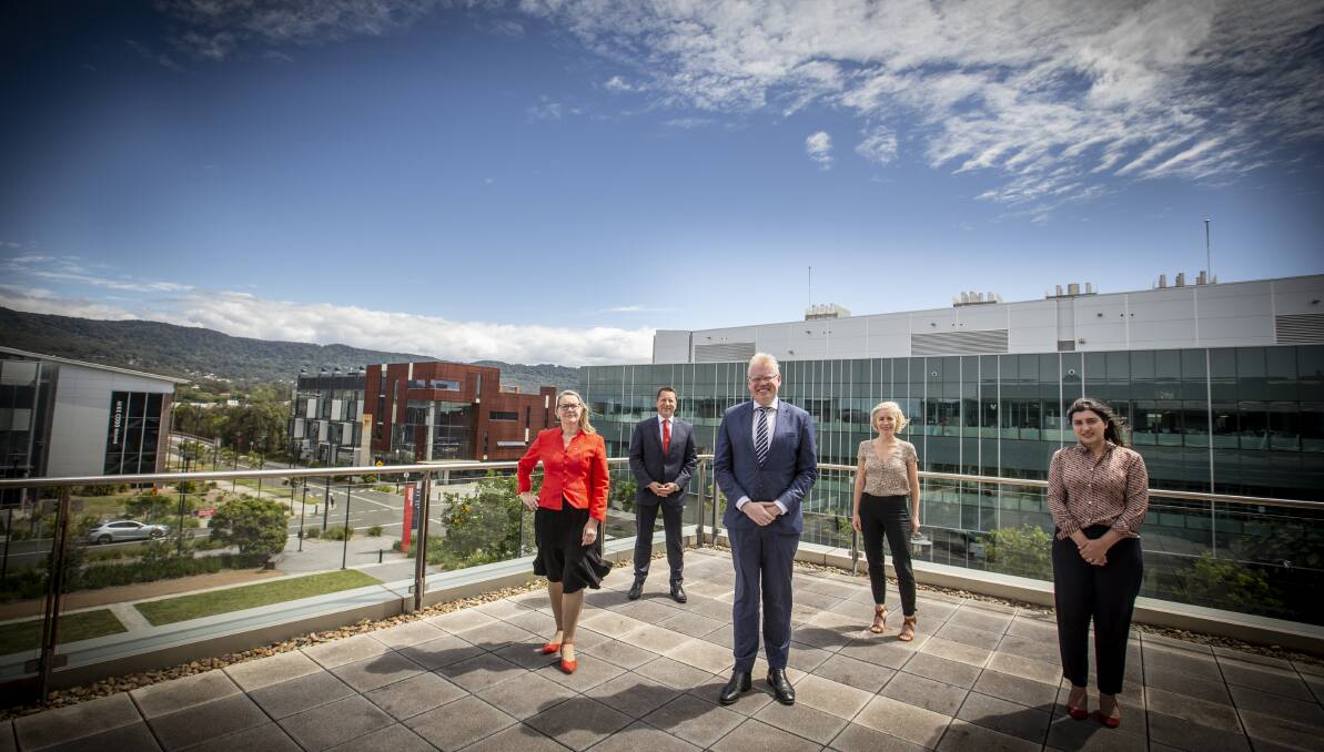University of Wollongong's Deputy Vice-Chancellor Professor Jennifer Martin, MPs Paul Scully and Gareth Ward and the UOW's Julia Frith and Zahra Shahbazian. Picture: Paul Jones