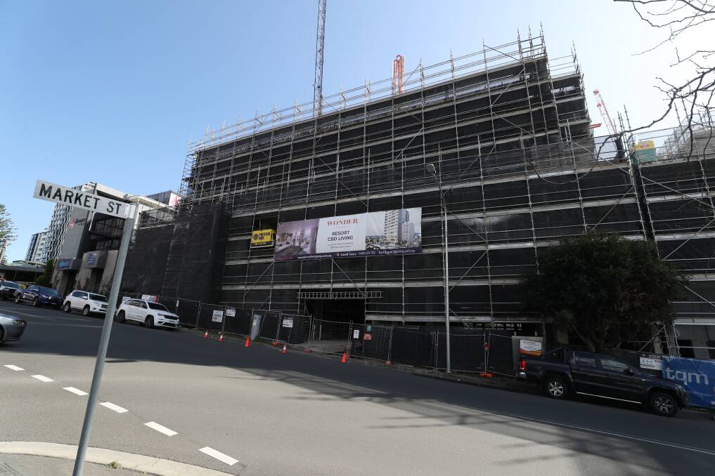 Work has stopped on the Wonder apartments in Young Street, Wollongong, after the building inspector found many faults. Picture by Robert Peet