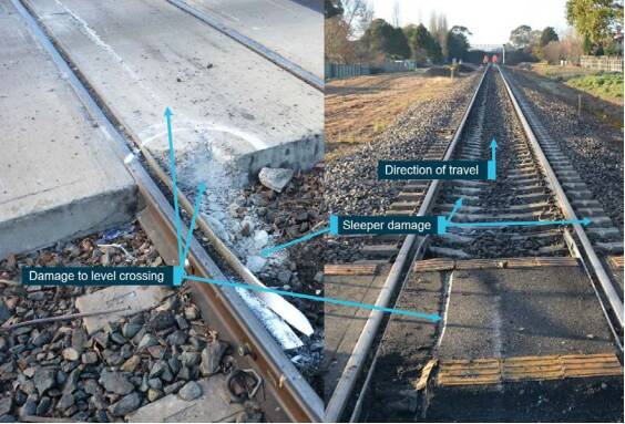An image from the Australian Transport Safety Bureau report that shows the damage to the track caused by the derailed coal train carriage. Picture: supplied