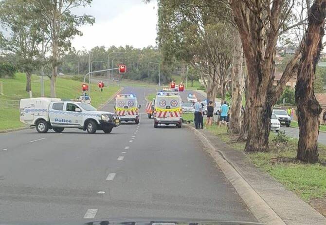Police and ambulances at the scene of an accident in Blackbutt where a teen was knocked off his pushbike. Picture: Facebook