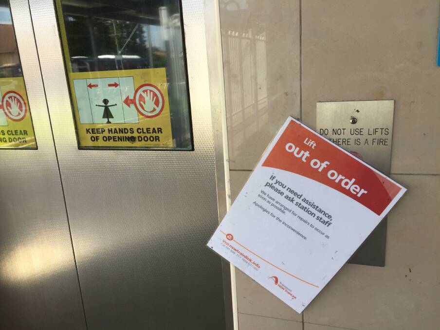 Out of order: One of the lifts at North Wollongong station is out of action - like at least 40 others across the rail network. Picture: Glen Humphries