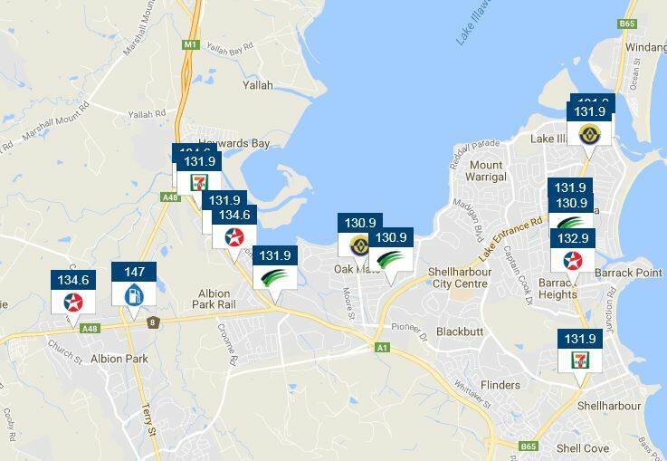 Southern savers: The Friday morning petrol prices in southern Illawarra were substantially cheaper than those in the north, according to the Fuel Check website.  