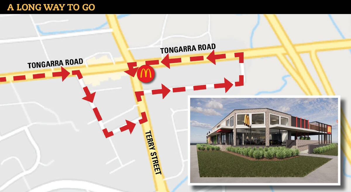 Turning: Thanks to no right turns and median strips, this is the route anyone heading east would have to take if they wanted to stop at a proposed Albion Park McDonald's for a Big Mac and large fries.