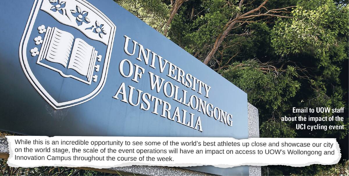 Home: Staff and students at the University of Wollongong have been encouraged to work from home for the week of the UCI World Road Championships. Picture: Adam McLean