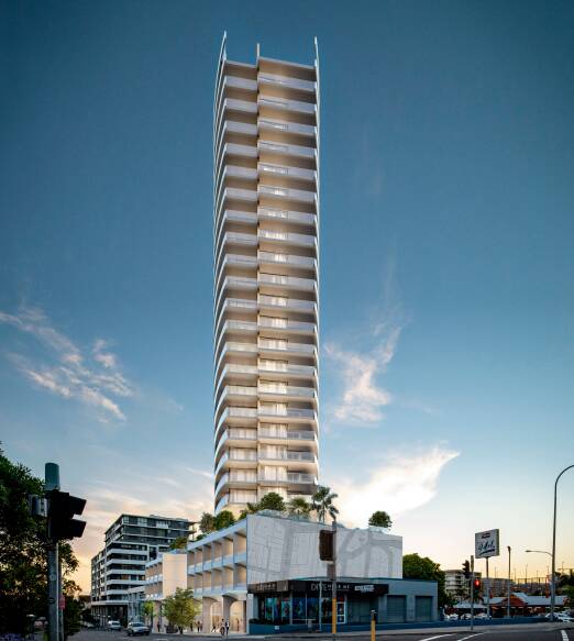 Skyscraper: An artist's impression of a proposed 24-storey tower on Auburn Street, as viewed from the Burelli Street intersection. Picture: supplied