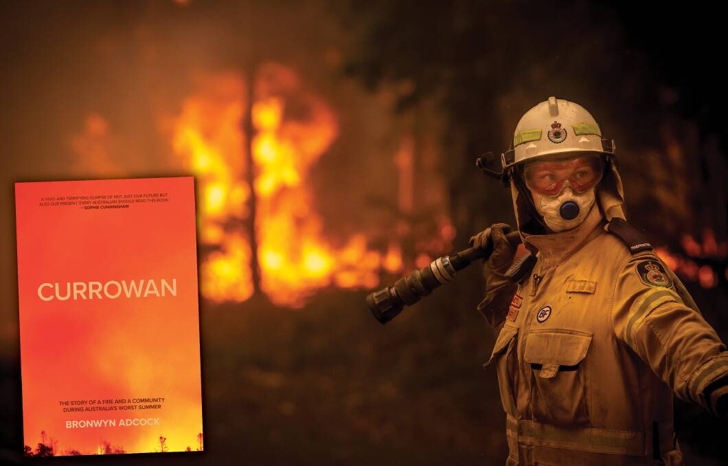 Rural Fire Service volunteer Stacey Wilson battling the Currowan fire at Bawley Point - near the home of Bronwyn Adcock, the author of a book about the blaze. Picture: Sitthixay Ditthavong