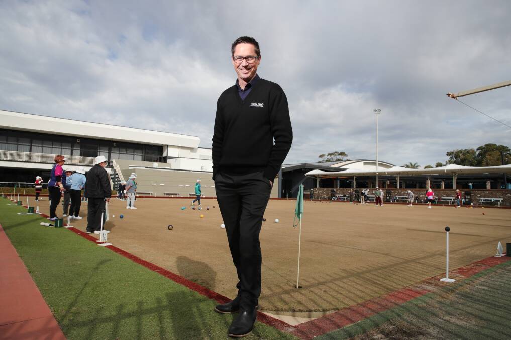Warilla Bowls gaming manager Mark Boniface in the area where a planned extension of the gaming area will take out part of a bowling green. But a new bowling green will be built to replace it. Picture: Sylvia Liber. 22 June 2023