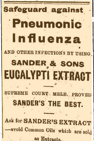 PROMISES: A 1919 ad from the Mercury shows a product touting itself as providing protection from the Spanish flu pandemic.