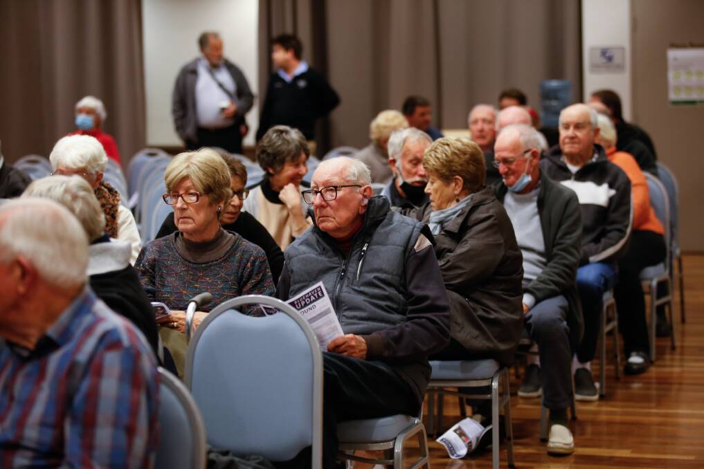 Blue Haven residents at a public meeting earlier this year - the aged care component of the business lost more than half a million dollars in July. Picture by Anna Warr