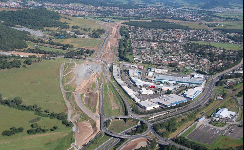 An aerial shot of the Albion Park Rail bypass from earlier this year - after a two-week hiatus, work will begin again next week.