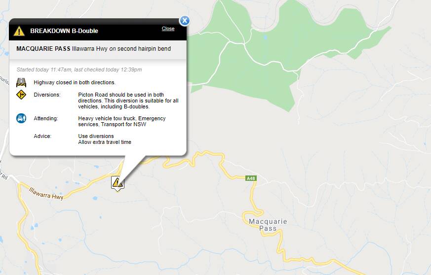Macquarie Pass closed to all traffic after truck accident