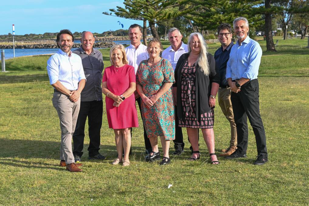 Election: Labor's candidates for the Shellharbour council elections Rob Petreski, Barry Bird, Moira Hamilton, Aaron Vann, Marianne Saliba, Mick Moon, Maree Edwards, Stuart Geddes and Lou Stefanovski. Picture: supplied