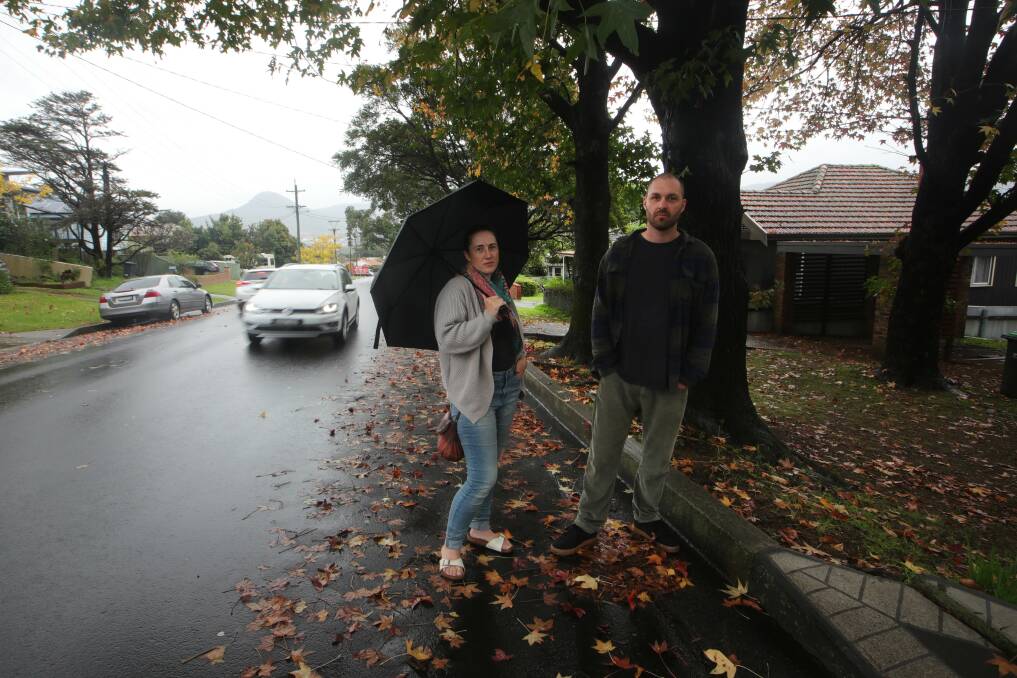 Danger: Belinda Steward and Matt Geary, residents on The Avenue at Mt St Thomas, want Wollongong City Council to improve safety on their street. Picture: Sylvia Liber. 
