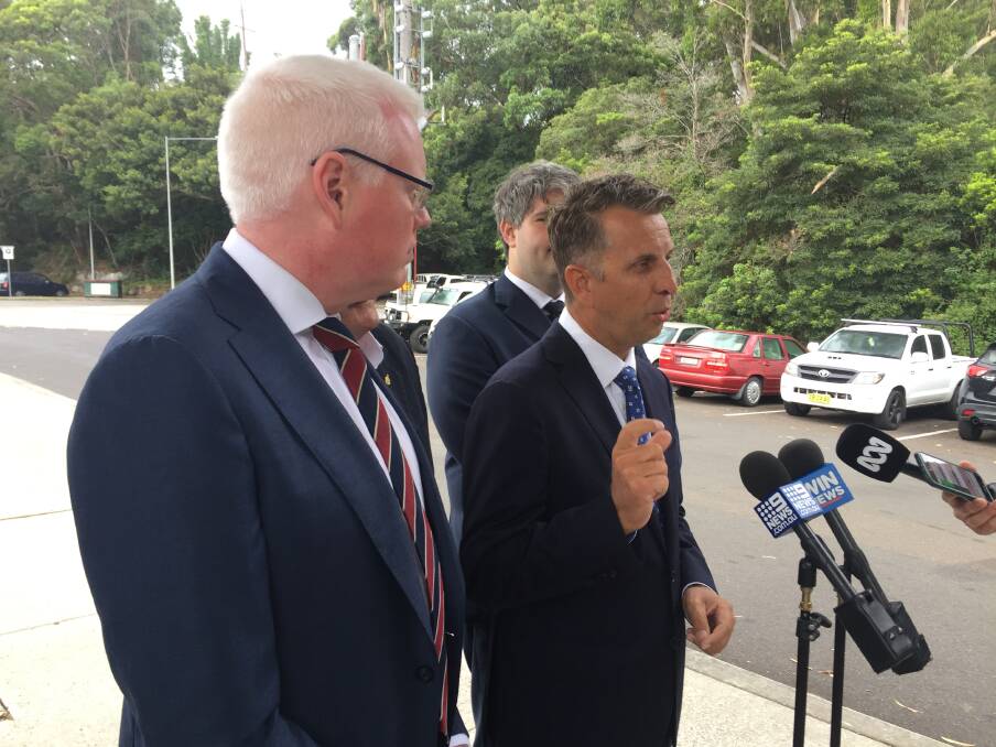 Transport Minister Andrew Constance at Helensburgh station on Wednesday morning ... he promised more and bigger trains on the South Coast morning and evening peaks. Picture: Glen Humphries