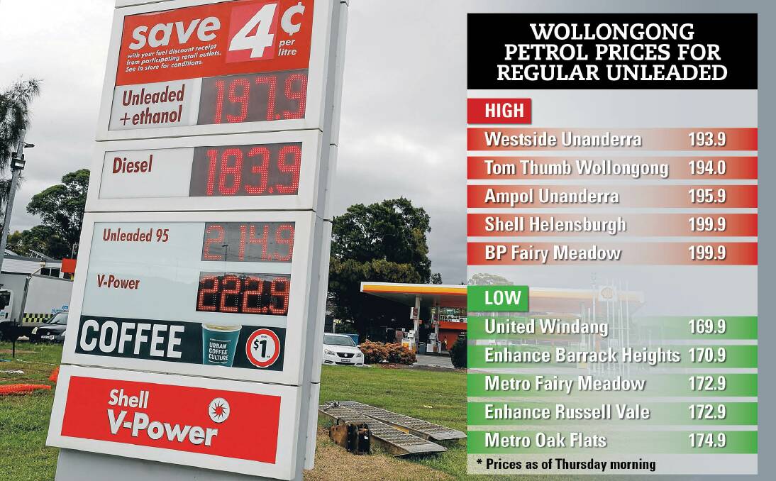 Expensive: The price board at the Shell servo in Albion Park Rail makes for very unpleasant reading, with prices for some varieties of petrol passing the $2 a litre mark. Picture: Adam McLean