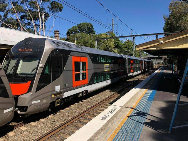 The four-car section of the 10-car New Intercity Fleet train being tested at Austinmer station. Picture: William James