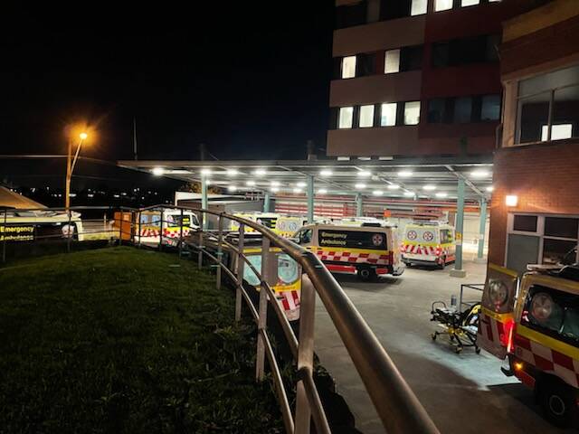 Ambulances waiting at Wollongong Hospital emergency department on Thursday night. Picture: supplied