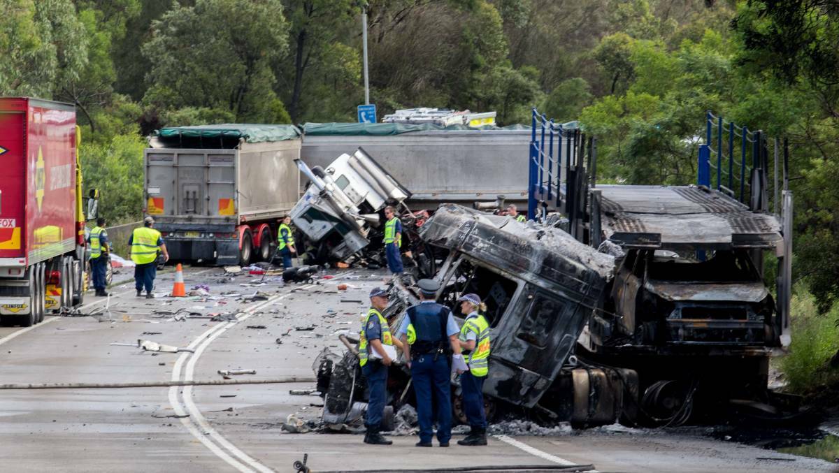 Two truck drivers lost their lives in a fiery March 2017 crash. Picture: Glenn Miller