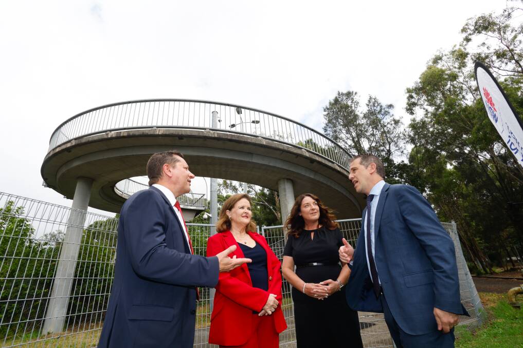 Illawarra Labor MPs Paul Scully, Anna Watson, Alison Byrnes and Ryan Park at the announcement of Fulton Hogan as the construction company that will build the Mt Ousley Interchange. Picture by Anna Warr