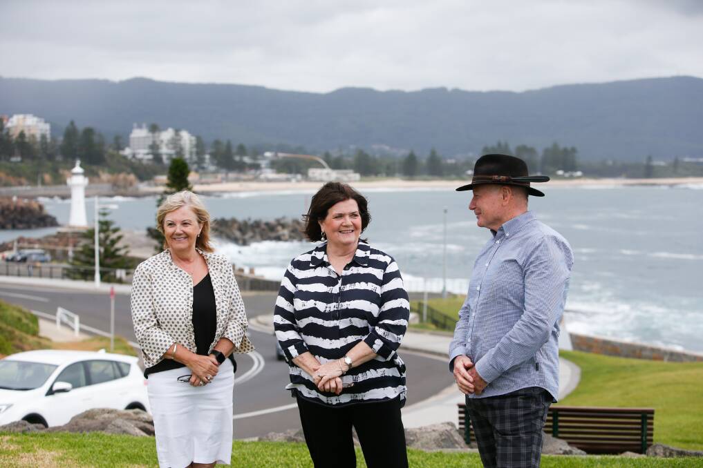 Money: Local Government Minister Shelley Hancock with Shellharbour councillor Moira Hamilton and Wollongong Lord Mayor Gordon Bradbery.