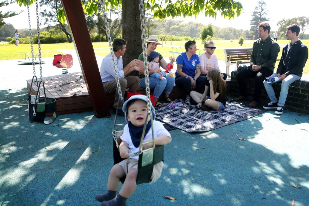 Midwife Emma Gedge (in blue) at the Mothers and Midwives of the Illawarra picnic ... she welcomed the Greens election promise of paid placements. Picture by Sylvia Liber