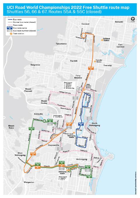The routes of the three shuttle services that will replace the Gong Shuttle during the week of the UCI world championships