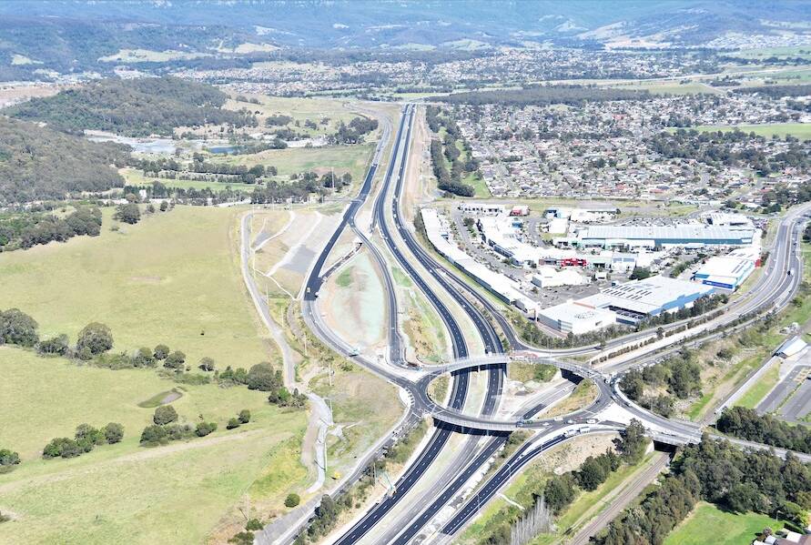 The Oak Flats interchange during the tail-end of the Albion Park Rail bypass construction. Kiama MP Gareth Ward wants a review of the effectiveness of traffic lights on the interchange. Picture: Transport for NSW