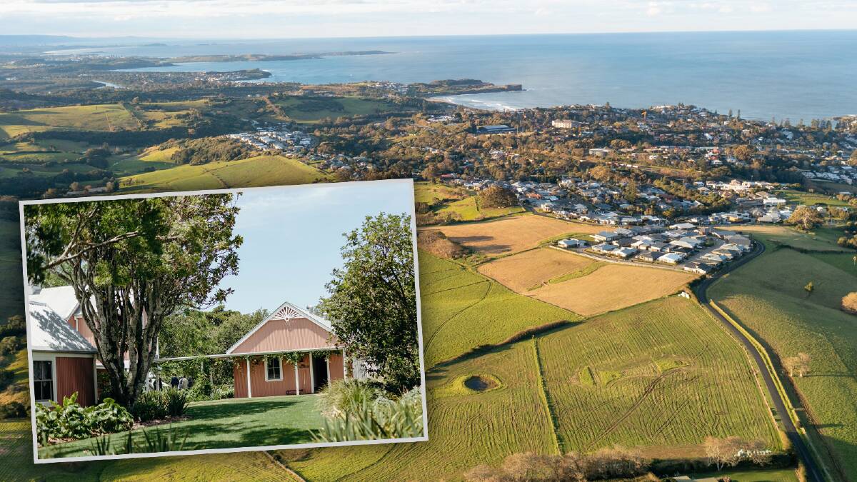 Traders in Purple, the proponents of a new housing area planned for land in west Kiama (main picture) had already renovated the town's 1880-era farmhouse Greyleigh (inset). Pictures supplied
