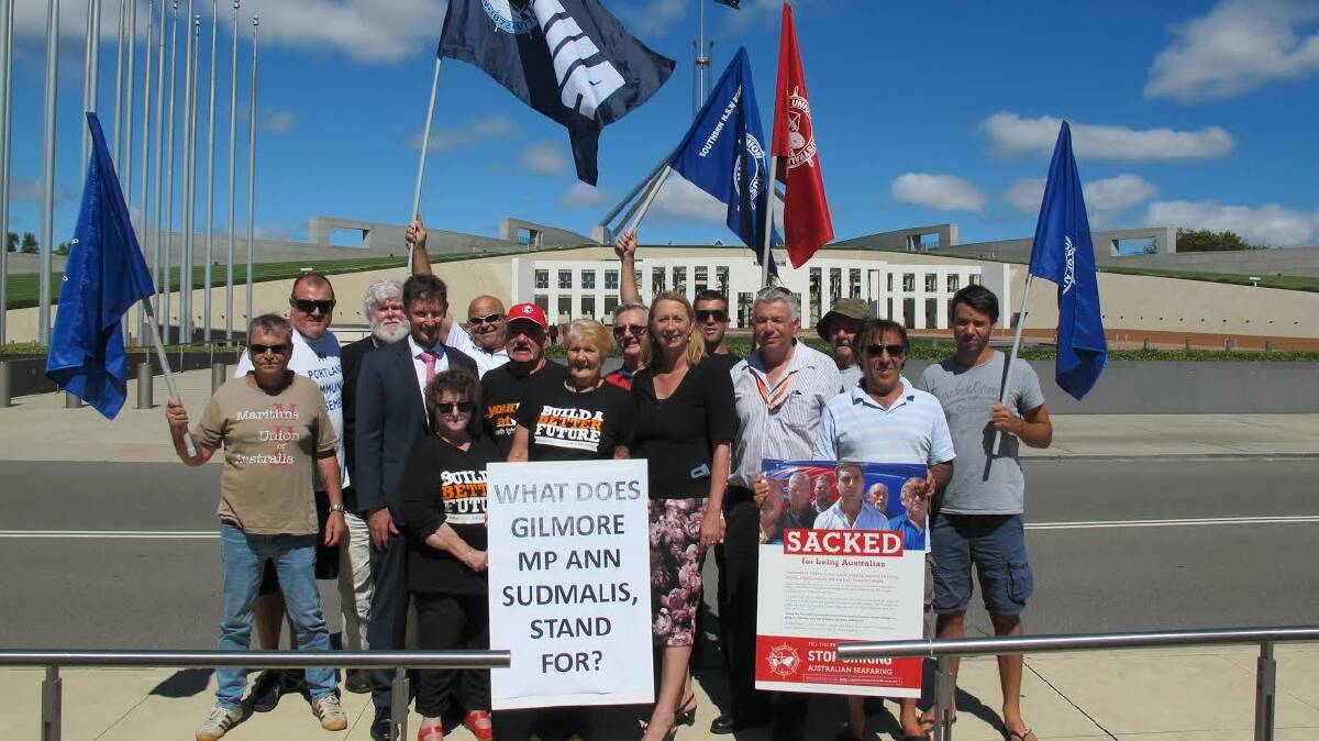 Illawarra MPs Stephen Jones and Sharon Bird with the workers at the Jobs Embassy they claim could not meet with Ann Sudmalis because she was too busy. Picture: Supplied