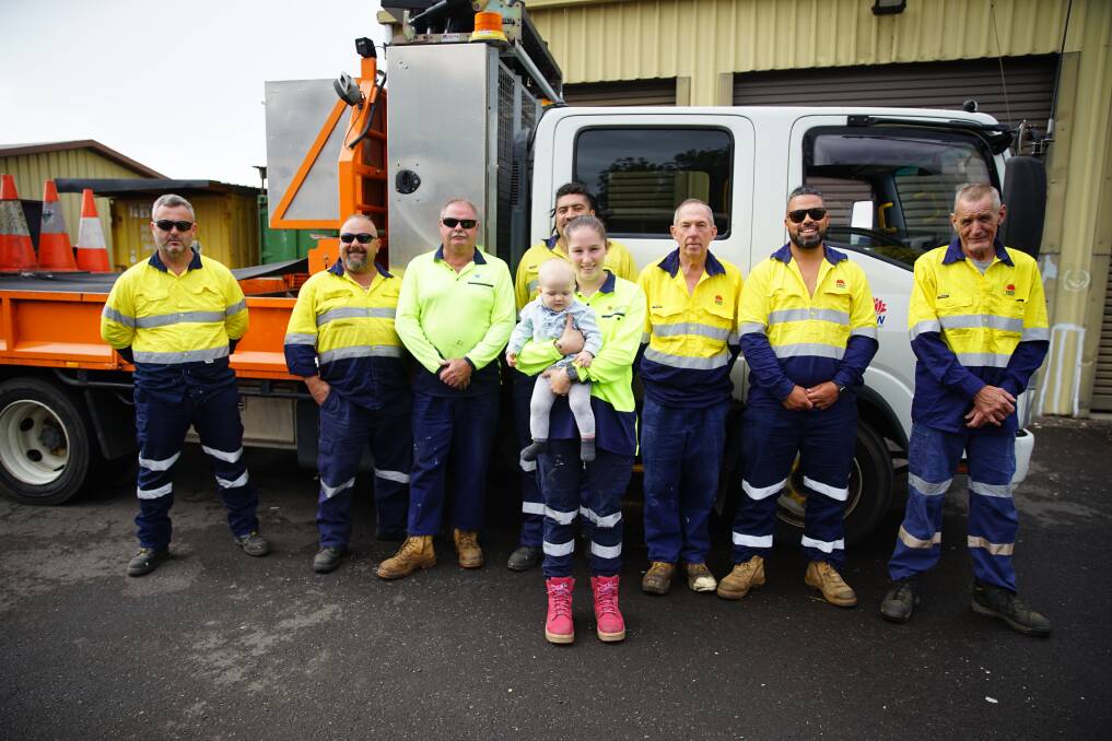 Tiarn Jeffs is balancing being a mother to Axel as well as being a full-time road worker. Picture: Transport for NSW