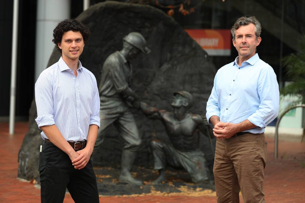 Transition: Greens candidates for Cunningham and Whitlam Dylan Green and Jamie Dixon have a policy to help miners move out of the coal industry. Picture: Robert Peet