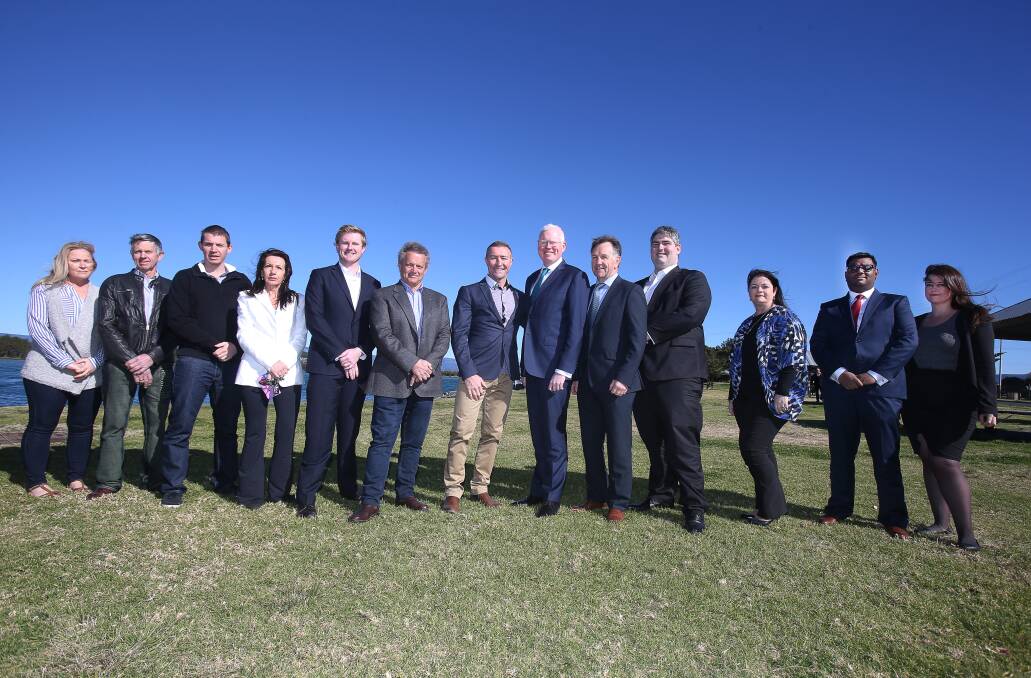 Kiama MP Gareth Ward with some of the Liberal candidates that will contest the Wollongong and Shellharbour council elections. Picture: Robert Peet