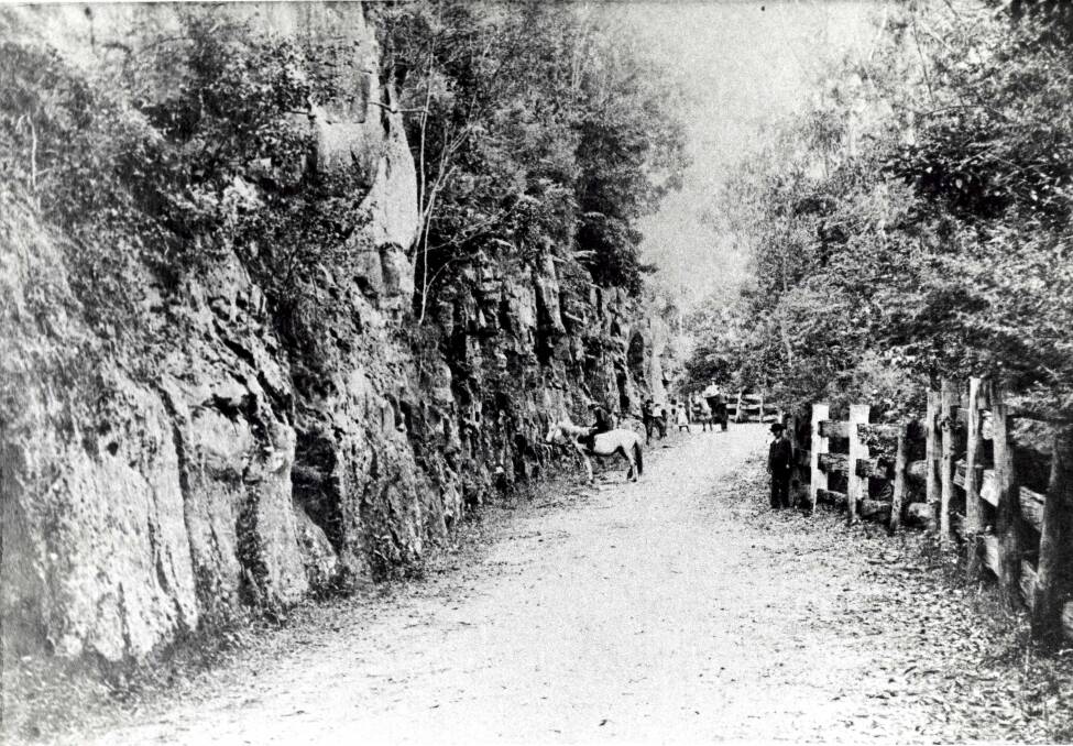 Bulli Pass back when it was a route for horse and cart. Note the pedestrians on the sides of the road - it wasn't unusual to see people walking up and down the pass. Picture from Wollongong City Libraries
